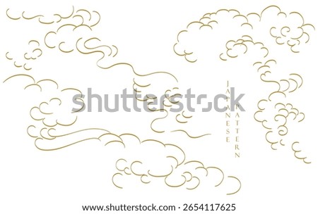Abstract landscape with Japanese wave pattern vector. Nature art background with Chinese wave and cloud template in oriental style.