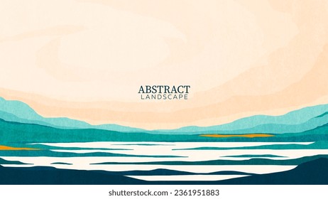Abstract landscape with a lake.	