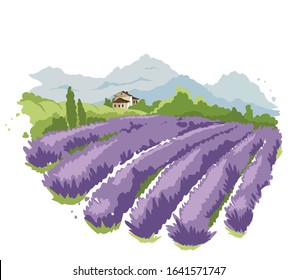 Abstract Landscape -- Lavender Field / Vector Illustration, Wheat Fields And Meadows	