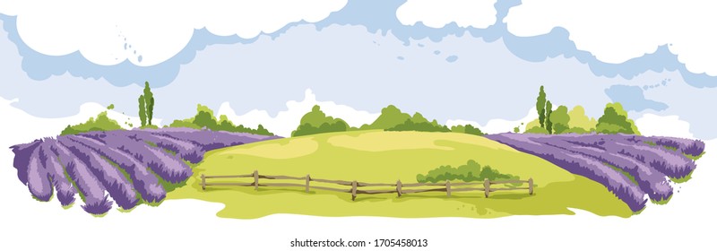 Abstract Landscape -- Lavender Field / Vector Illustration, Wheat Fields And Meadows