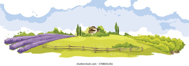 Abstrakte Landschaft — Lavendelfeld und Weinberg/Vektorillustration, Weizenfelder und Wiesen	