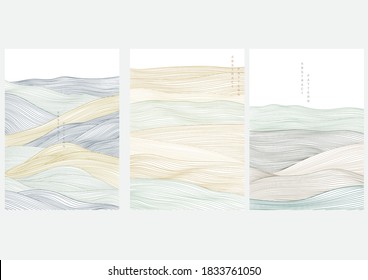 Abstract landscape with line pattern vector. Art mountain in vintage style.