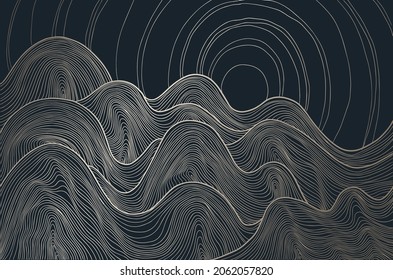 abstract landscape with lined mountains in black and gold colours