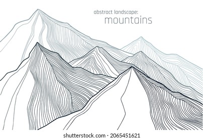 abstract landscape with lined mountains inwhite and blue colours