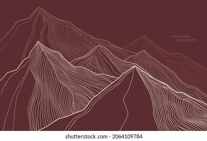 abstract landscape with lined mountains in red and yellow colours