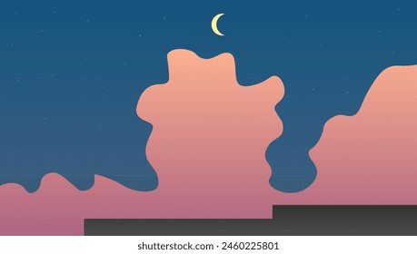 Abstract Landscape Magic Sunset Sky With Clouds And Buildings Vector Design