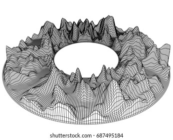 Abstract landscape mesh background. 3D terrain grid isolated. 