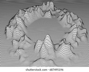 Abstract landscape mesh background. 3D terrain grid isolated. 