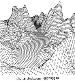 Abstract landscape mesh background. 3D terrain grid isolated. 