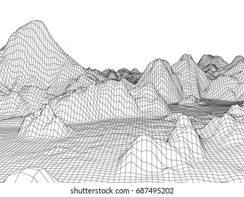 Abstract landscape mesh background. 3D terrain grid isolated. 