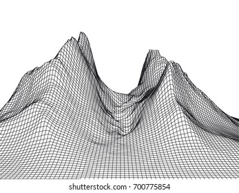 Abstract landscape mesh background. 3D terrain grid isolated.