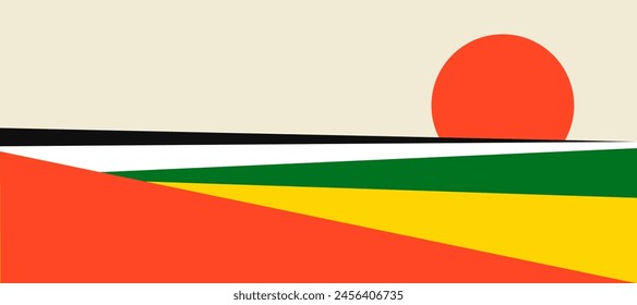 Abstract landscape minimalist background. Juneteenth holiday, freedom day banner. Art of nature. Vector illustration