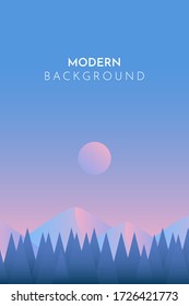 Abstract landscape. Minimalist style. Mountain and forest. Vector illustration.