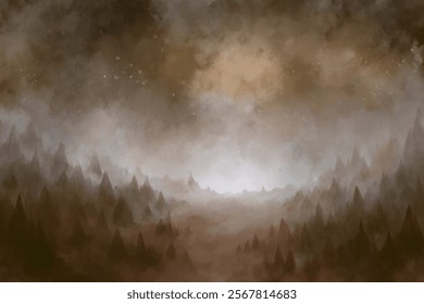 Abstract landscape, misty mountains, soft color palette, atmospheric depth, digital artwork, serene background, nature inspired.