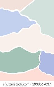 Abstract landscape modern background with mountains, clouds, sunrise and sky. Mid century modern minimalist art print. Scandinavian poster design in pastel colors. Vertical template boho illustration.