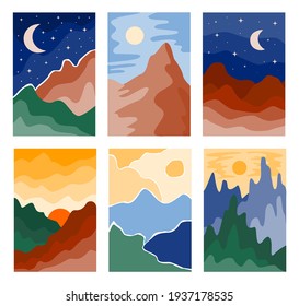 Abstract Contemporary Landscape Posters Modern Boho Stock Vector ...