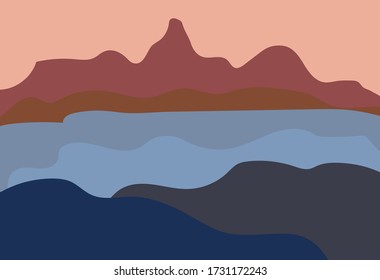 Abstract landscape modern flat style. Nature, mountains, location terrain. Vector illustration