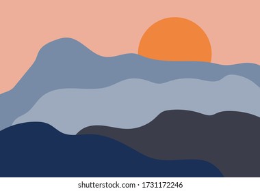 Abstract landscape modern flat style. Nature, mountains, location terrain. Vector illustration