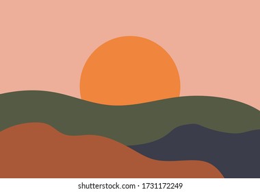 Abstract landscape modern flat style. Nature, mountains, location terrain. Vector illustration