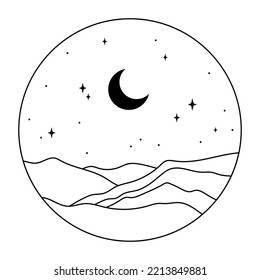 Abstract Landscape Moon Stars Hand Drawn Stock Vector (Royalty Free ...