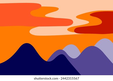 abstract landscape mountain and sky with cloud view background. sunset or dawn scene graphic. pop art vector illustration background.