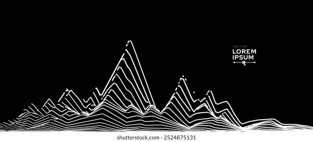 Resumo Paisagem Montanha White Line Art Background. Linhas Onduladas Douradas Isoladas em Plano de Fundo Escuro. Estilo de luxo Arte Decoração Fundo. Ilustração de vetor.