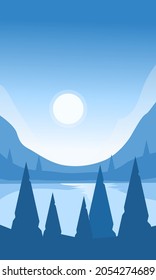 Paisaje abstracto con montañas y primos. Ilustración del vector