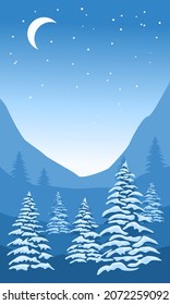 Abstract landscape with mountains and firs. Vector illustration