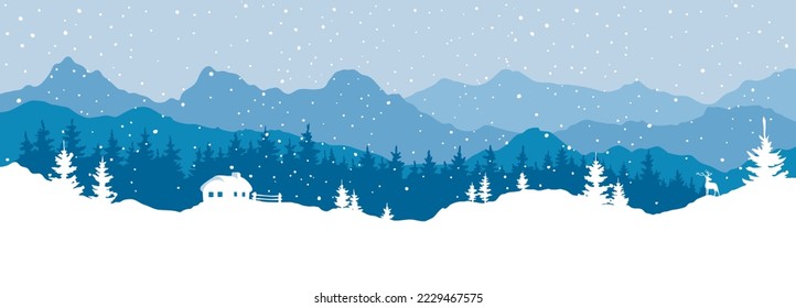 Abstract landscape with mountains and forest. Narrow vector illustrations, Christmas wallpaper.