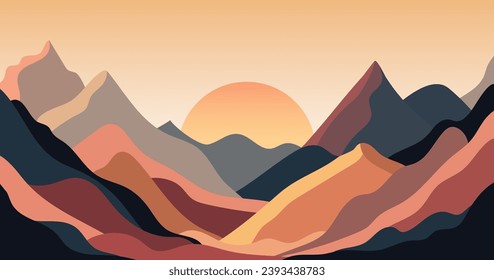 Abstract landscape with mountains and hills.