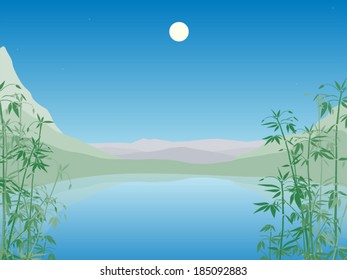 Abstract landscape with mountains and a lake vector illustration