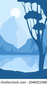 Abstrakte Landschaft mit Bergen und See. Vektorgrafik