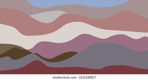 Abstrakte Landschaft, Berge. Naturhintergrund, braunes, gewelltes Muster. Außengeometrische Landschaft. Vintage Berge Vektor rustikale Banner. Skizzennatur