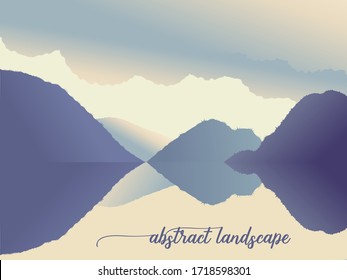 Abstract landscape with mountains and rainy clouds. Vector illustration with gradient for print, presentation, web page, app, postcard.