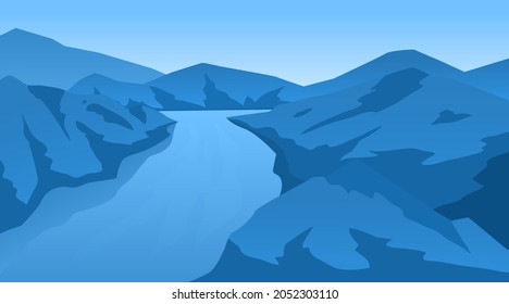 Paisaje abstracto con montañas y ríos. Ilustración del vector