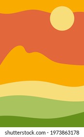 Abstract landscape. Nature, mountains, sea, moon. Fashionable trendy style, minimalism. Design for social networks, poster, banner, cover. Colored flat vector illustration.