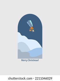 Abstract landscape at night with Christmas shooting star. Vector illustration. Merry Xmas theme.
