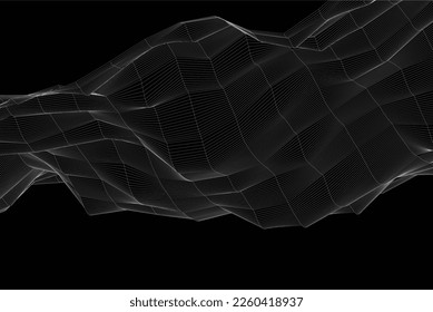Abstract landscape on a dark background. Cyberspace grid. hi tech network. 3d illustration