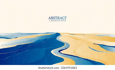 Abstract landscape painted in watercolor with a scuffed texture.	
