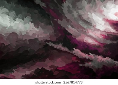 Abstract landscape painting, dramatic cloud formations, vibrant color palette, artistic expression, modern decor.