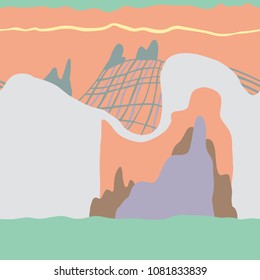 Abstract  landscape Pattern with mountains and river . Artistic contemporary nature  seamless texture. Ready design ideas for for poster, trendy card, invitation, placard, brochure, flyer,