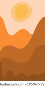 abstract landscape poster. Aesthetic background landscape with mountains, sunrise. Earth tones, burnt orange, terracotta colors. Modern minimalist art print. Boho wall decor.