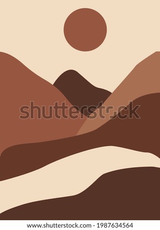 Abstract landscape poster. Aesthetic background landscape with mountains. Earth tones and terracotta colors. Modern minimalist art print. Boho wall decor.