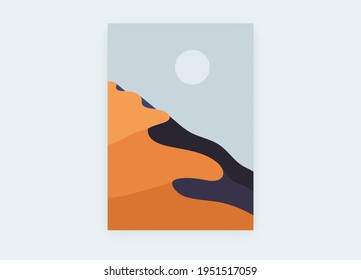 Abstract landscape poster. Desert moon and sky in pastel colors. Geometric template in oriental style. Minimalist vector illustration