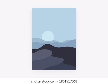 Abstract landscape poster design. Moon, hills and sky in oriental style. Desert background in vector