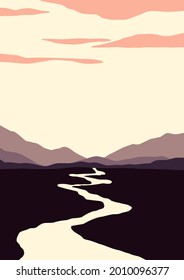 Abstract landscape poster. Modern boho contemporary background with mountain, minimalist wall decor. Vector art print