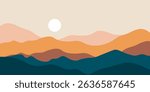 Abstract landscape poster. Nature wall decor contemporary art prints, medieval mountains backdrop. vector