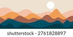 Abstract landscape poster. Nature wall decor contemporary art print, mid century mountain background. Vector