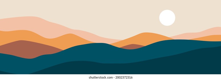 Abstract landscape poster. Nature wall decor contemporary art print, mid century mountain background. Vector illustration