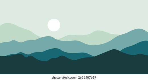Abstract landscape poster. Nature wall decor contemporary art prints, medieval mountains backdrop. vector